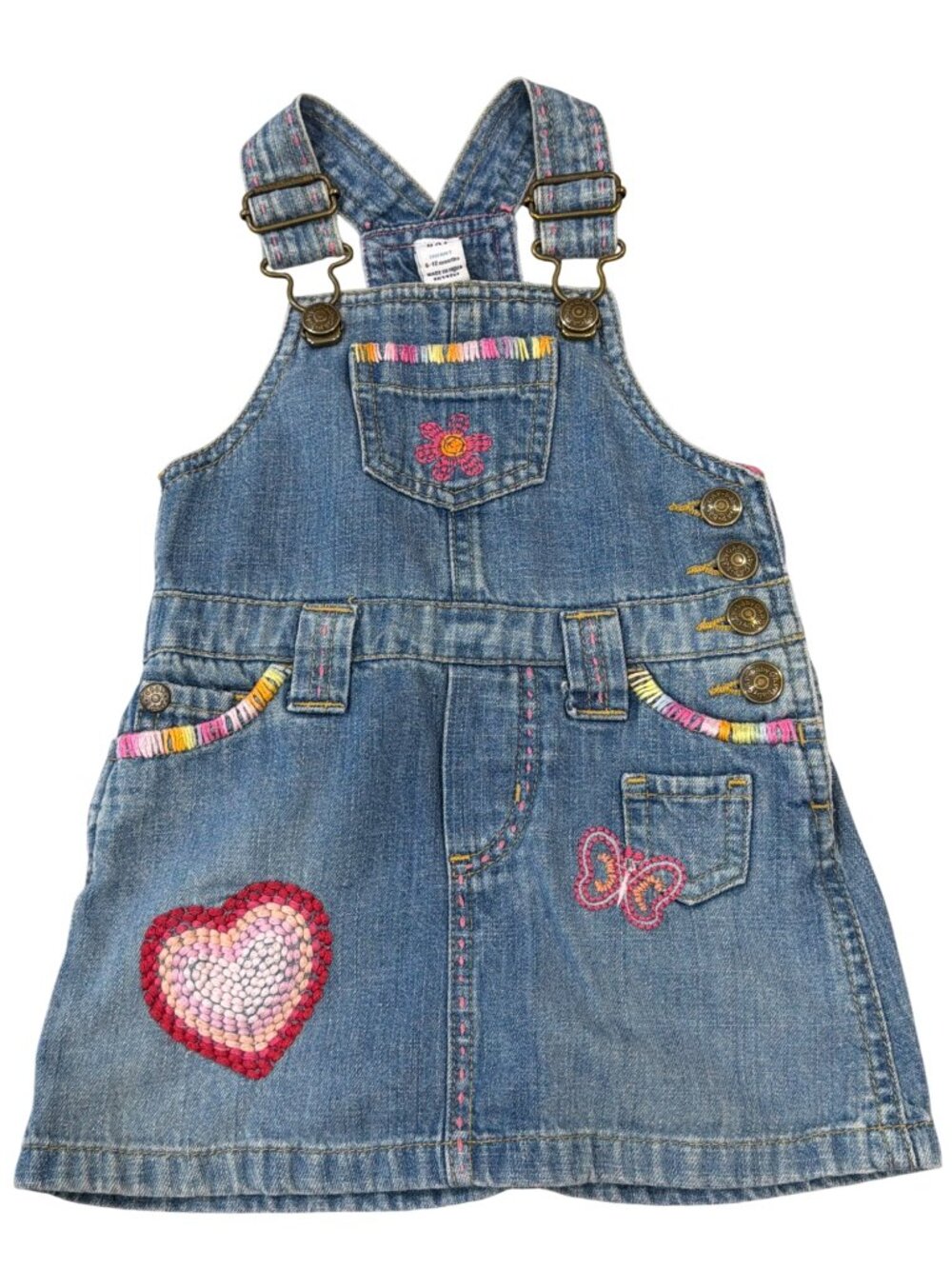 Vintage Gap Baby Denim Overall Dress 6-12 Months Embroidered